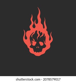 Flaming Red Skull Symbol Logo on Black Background. Tribal Decal Stencil Tattoo Design. Flat Vector Illustration.