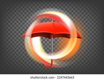 Flaming red umbrella icon isolated on trandparent. 3d vector icon with fire effect  