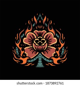 flaming rose tattoo vector