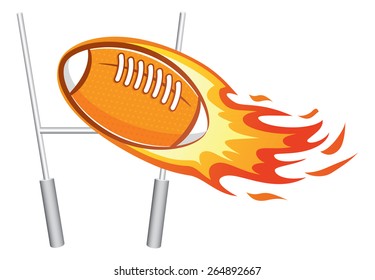 flaming rugby ball with goal post