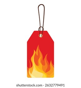 Flaming sale tag and hot offer sticker. Fire frame advertising template for special promotions, discounts, and shopping deals. Marketing price label with flame design