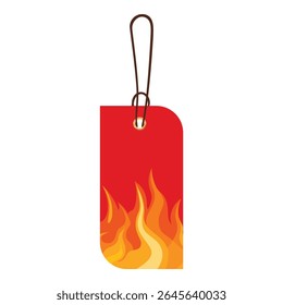 Flaming sale tag and hot offer sticker. Fire frame advertising template for special promotions, discounts, and shopping deals. Marketing price label with flame design. Isolated on white background.