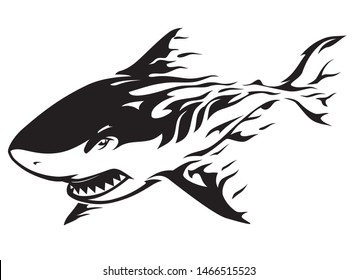 Flaming Shark Rage Abstract, Isolated Illustration