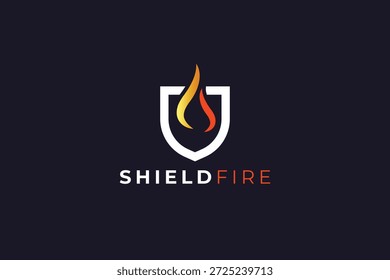 Logotipo del escudo flameante para la fuerza, la defensa y la seguridad Identidad