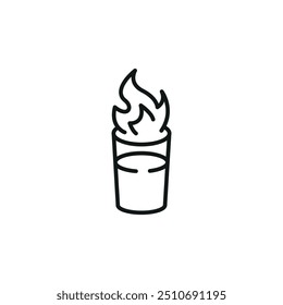 Ícone de tiro flamejante. Ícone simples representando uma bebida flamejante, normalmente uma dose, simbolizando álcool, coquetéis ou festas. Adequado para mídias sociais, aplicativos e web design. Ilustração vetorial