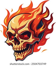 Flaming Skull Abstract Art - Chaotic T-Shirt Design Graphic.