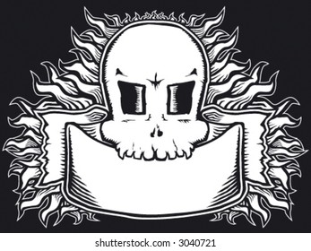 flaming skull b&w