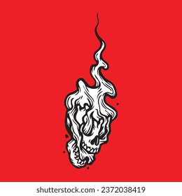 flaming skull head artwork drawing