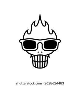 flaming skull head logo symbol with glasses