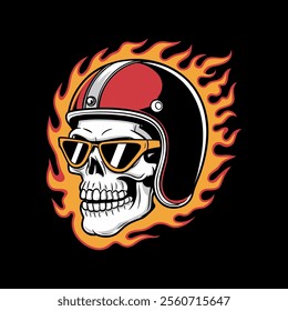 Flaming Skull with Helmet Design