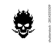 Flaming Skull Logo Silhouette Dark Horror Vector Icon