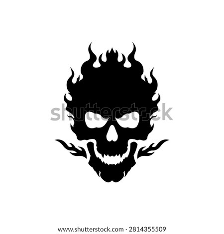 Flaming Skull Logo Silhouette Dark Horror Vector Icon