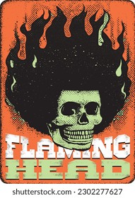 Flaming skull, old west poster, retro poster, inferno, epic, masquerade, cowboy, west, vintage, comic, gang mascot, silhouette, cowboy, Blazing, blazing skull, flaming, flaming head, blazing gang