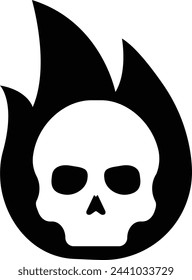 Flammender Schädel oder Schädel auf Feuer flache Vektor-Symbol.