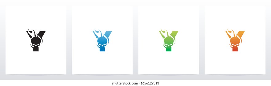 Flaming Skull On Letter Logo Design Y