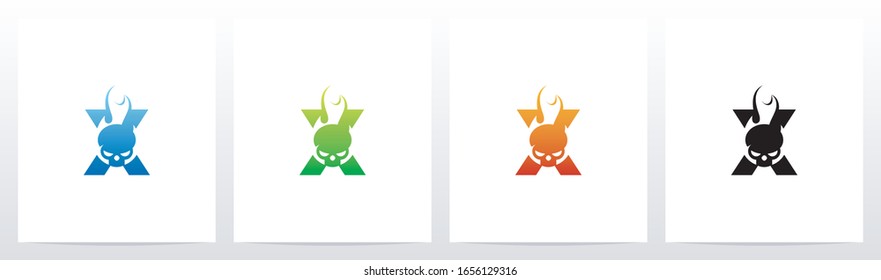 Flaming Skull On Letter Logo Design X