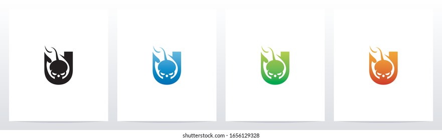 Flaming Skull On Letter Logo Design U