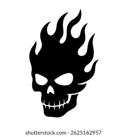 Flaming Skull Silhouette Design. vetor: Ideal para uso como tatuagem, ícone, web design gráfico e conceitos infográficos."