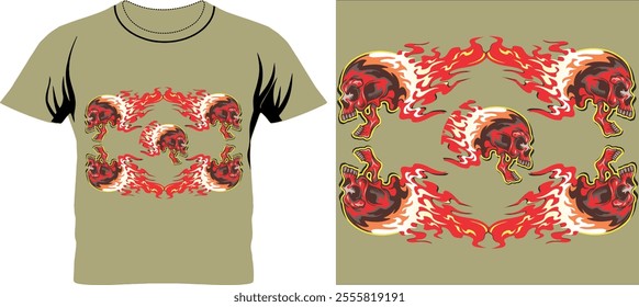 flaming skull t shirt graphic design vector illustration