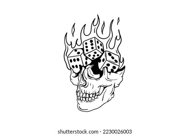 flaming skull tattoo with dice illustration