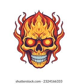 flaming skull vector clip art illustration