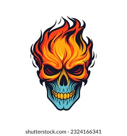 flaming skull vector clip art illustration