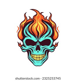 flaming skull vector clip art illustration radiating intense heat and an edgy vibe, perfect for rock bands and alternative-themed designs