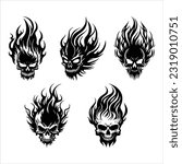 Flaming Skull Vector Clipart Illustration Bundle