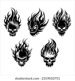 Flaming Skull Vector Clipart Illustration Bundle