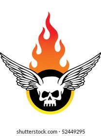 Flaming Skull with Wings