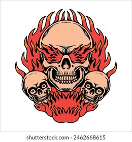 diseño de Vector de tatuaje de calaveras llameantes