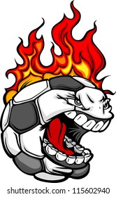Flaming Soccer Ball Face Cartoon Vector Illustration