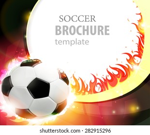 Flaming soccer ball on a burning background. Abstract soccer background.
