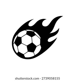 Flaming soccer ball with splash effect, fast motion burning football silhouette, dynamic sports vector graphic