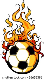 Flaming Soccer Ball Vector Cartoon burning with Fire Flames