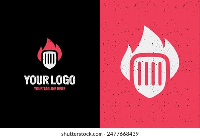 Flaming Spatula Grill Bbq Concept Logo Brand Kit Template