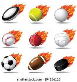 Flaming Sports ball icon collection 