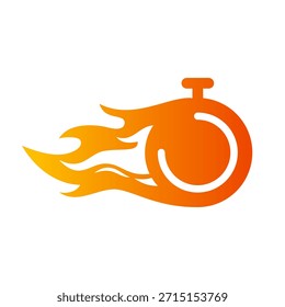 Ícone de cronômetro flamejante simbolizando velocidade, urgência, contagem regressiva e processamento rápido.