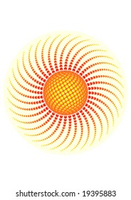 Flaming sun vector, built from glossy spheres.
