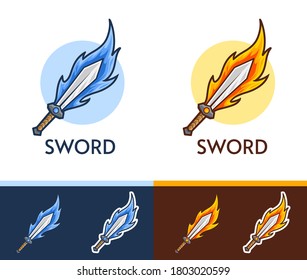 Flaming sword design available on 2 color blue and red, vector file tex is easy to edit