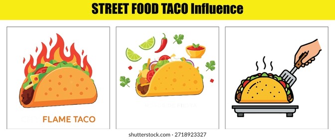 Taco flameante, taco con ingredientes y taco en Palabras claves de plancha: taco, comida callejera, mexicana