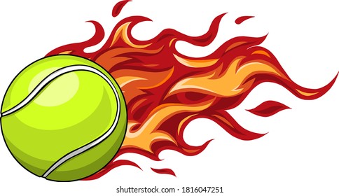 A flaming tennis ball on fire flying through the air