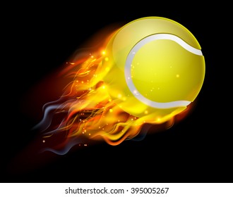 A flaming tennis ball on fire flying through the air