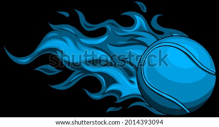 A flaming tennis ball on fire flying through the air