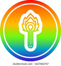 flaming thermometer circular icon with rainbow gradient finish