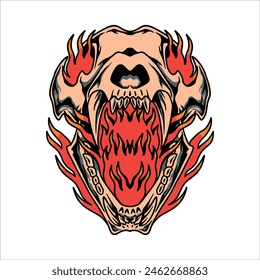 flaming tiger skull tattoo vector design