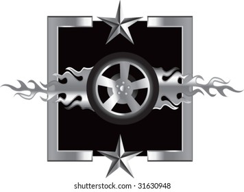 neumático inflamable sobre fondo de estrella