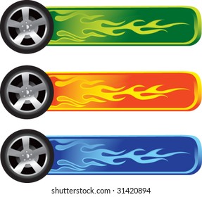 Flaming Tires On Colored Banners