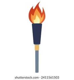 Flaming torch. Cartoon torch withe flame. Burning fire or flame. Sport fire sign. Competitions, athletic, champion, sports game or freedom torches with flames icon.