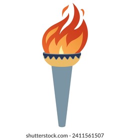 Flaming torch. Cartoon torch withe flame. Burning fire or flame. Sport fire sign. Competitions, athletic, champion, sports game or freedom torches with flames icon.